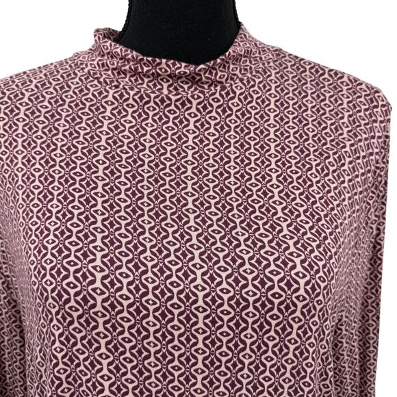 Boden Long Sleeve Burgundy Pink Geometric‎ Mock Neck Viscose Blouse Sz 16-18 - Picture 2 of 10